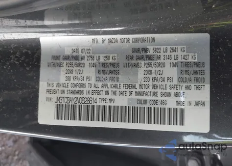 2022 Mazda Cx-9 Touring Plus from USA, damaged, VIN JM3TCBAY2N0628614